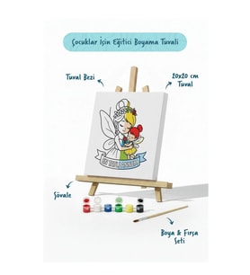 Çocuklar İçin En Tatlı Annem Boyama Tuvali Şövaleli Boya Seti 20x20 cm