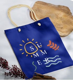 BK Gift Yaz Temalı Saks Mavi Halat Saplı Kumaş Plaj Çantası -20, Baskılı Omuz Çantası, Alışveriş Çantası, Arkadaşa Hediye, Sevgiliye Hediye
