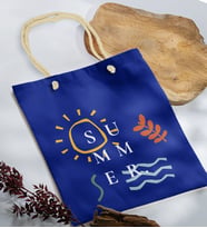 BK Gift Yaz Temalı Saks Mavi Halat Saplı Kumaş Plaj Çantası -20, Baskılı Omuz Çantası, Alışveriş Çantası, Arkadaşa Hediye, Sevgiliye Hediye
