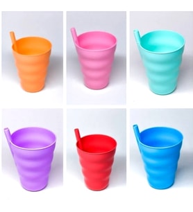 6 Adet Renkli Pipetli Plastik Bardak Pipetli Bardak  Pipet Bardak