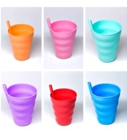 6 Adet Renkli Pipetli Plastik Bardak Pipetli Bardak  Pipet Bardak