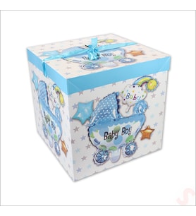 Kapaklı, Katlanır Demonte Karton Kutu, 30cm - Puset & Mavi (STD)