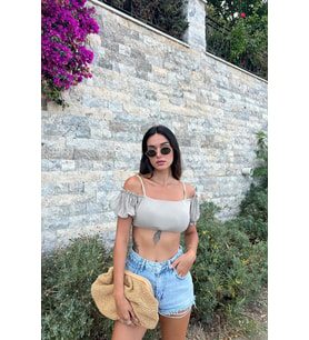 Omuzdan Baglamalı Crop Bluz