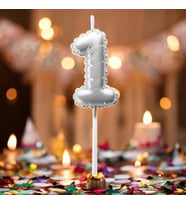 GÜMÜŞ DOĞUM GÜNÜ BALON ŞEKLİNDE MUM PASTA MUMU 1 NUMARA