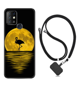 INFINIX Hot 8 9 10 11S Hot 10 Play 10T Kılıf Boyun Askılı Silikon Ay ve Flamingo 1775