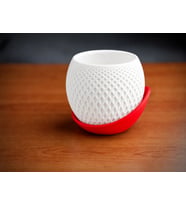 3D Baskı Küre Saksı - Kafes Dokulu İki Parçalı Dekoratif Saksı - Beyaz-Kırmızı