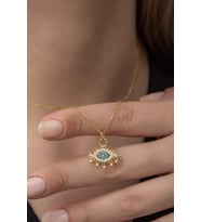 925 Ayar Gold Renk Göz Kolye Kadın Gümüş Kolye