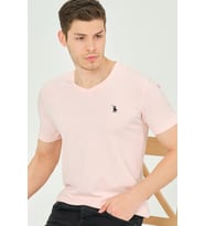 T8568 DEWBERRY V YAKA ERKEK T-SHIRT-PEMBE
