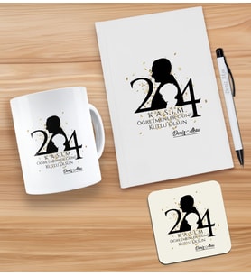BK Gift Kişiye Özel İsimli Öğretmenler Günü Tasarımlı Beyaz Defter, Tükenmez Kalem, Kupa ve Bardak Altlığı Hediye Seti- 7, Öğretmene Hediye, Öğretmenler Günü