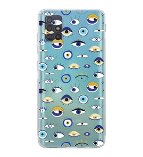 PrintiFy Samsung Galaxy A51 ile Uyumlu Nazar Boncuğu 2 Baskılı Kamera Korumalı Şeffaf Silikon Kılıf