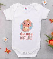 BK Kids Üj Bej Aylık Tasarımlı Beyaz Bebek Body Zıbın-1