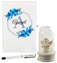 Sevgiliye Doğumgünü Hediyesi Kişiye Özel Defter ve Işıklı Melek Fanus Hediye Seti