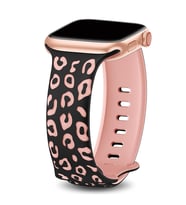 Apple Watch 10/11 42mm-38/40/41mm Kordon Leopar Desen Yumuşak Silikon Kordon 2/3 (Siyah-Pembe)