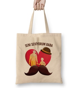 Babalar Günü Babaya Hediye 012 Bez Çanta Uzun Saplı