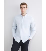 LCWAIKIKI Classic Mavi Regular Fit Uzun Kollu Armürlü Erkek Gömlek