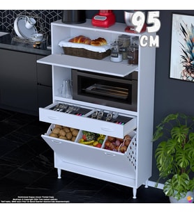 Eliusta Meva 95 cm Çekmeceli Fırın Dolabı Sepetli Çok Amaçlı Mutfak Kiler Oyuncak Banyo Dolabı 95x163x32 cm