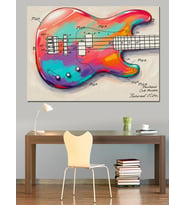 Renkli Elektro Gitar Çizimi Dekoratif Kanvas - Mdf Ahşap Tablo