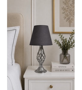 Füme Kumaş Başlık Metal Burgulu Ayaklı Modern Abajur 50x25cm