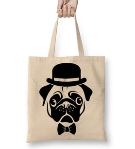 Pug Köpek 06 Bez Çanta Uzun Saplı