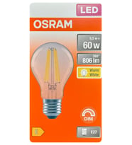 (1 Adet) Osram 6,5W (60W) 2700K (Sarı Işık) Dim Edilebilir E27 Duylu (Kalın Duy) Led Şeffaf Ampul