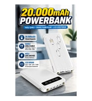 LED Ekranlı 20.000mAh Powerbank Dahili Çoklu Kablolu Güvenli Şarj Ünitesi