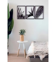 Yaprak Ve Sazlık 3'lü Tablo Mdf Duvar Dekorasyon Ürünü Her Biri 30x24 Cm (Siyah)