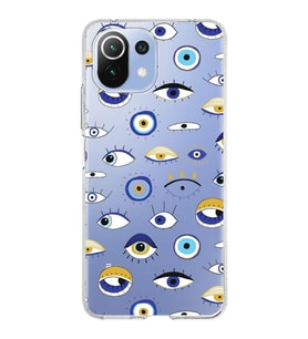 PrintiFy Xiaomi Mi 11 Lite ile Uyumlu 1mm Slim Fit Nazar Boncuğu 2 Baskılı Şeffaf  Kılıf