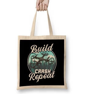 Build Crash Repeat Funny Drone Pilot Flying Pun Bez Çanta Uzun Saplı