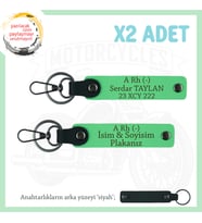 Motosiklet Tutkunlarına, İsim Plaka ve A (-) Kan Grubu Yazılı Acil Durum x2 Anahtarlık, F Yeşil-Syh