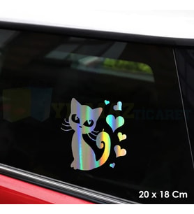 Aşk Kedi Kalp Hologram Oto Sticker Cam Araba Yapıştırma Çıkartma Aksesuar Etiket 20 X 18 Cm