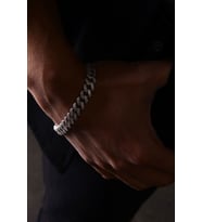 14 K White Gold Kaplama 925 Ayar Gümüş Miami Cuban Zirkon Bileklik (Beyaz)