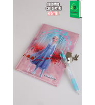 x Dekomus Frosted Whispers Collection Lisanslı Elsa Frozen Kilitli Hatıra Defteri ve Uçlu Kalem Seti