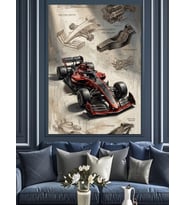 Formula 1 Yarış Arabası Teknik Çizim Dekoratif Kanvas - Mdf Ahşap Tablo