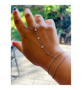 ÖZEL SERİ BİLEKTEN ÇİFT DOLAMALI, YILDIZLI ŞAHMERAN-GÜMÜŞ RENK ACR6932