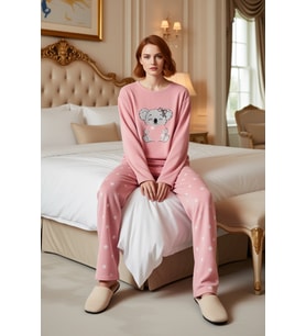 Kız Çocuk Puantiyeli Polar Pijama Sevimli Koala Baskılı Fonksiyonel Dayanıklı Kaliteli Şık