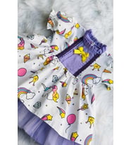 UNİCORN DESENLİ TÜL ETEK ASTARLI LİLA KIZ ÇOCUK BEBEK TASARIM ELBİSE