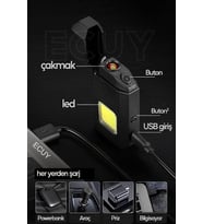 Airstorr Şarjlı Cob Led Fener – Yüksek Parlak, Enerji Tasarruflu, Rüzgar Geçirmez Elektrik Çakmaklı (Siyah-Gümüş-Altın)