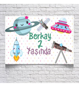 Uzay ve Roket Temalı Doğum Günü Afişi 35X50 cm