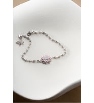 925 Ayar Gümüş Pembe Taşlı Lotus Çiçeği Suyolu Bileklik