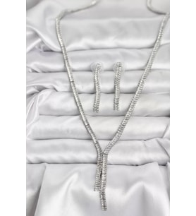 Gümüş Renk Baget Zirkon Taşlı Kadın Kolye Küpe Set - TJ-BKO10637