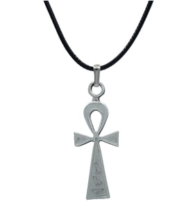 Ankh Anahtarı - Nil'in Anahtarı Deri ip Kolye - Gümüş Kaplama - Kadın Erkek Kolye - No:840