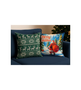 Çift Tarafı Baskılı Candy Christmas Desenli 2'li Set Kadife Kırlent Kılıfı Yılbaşı - Noel (Yılbaşı Kırmızısı)