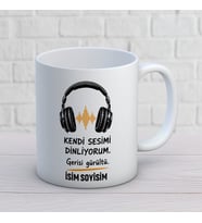 Kişiye Özel Kendi Sesimi Dinliyorum Baskılı Kupa – Kulaklık Simgeli Eğlenceli İsimli Kupa