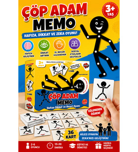 Çöp Adam Memo Kart Oyunu Hafıza Dikkat ve Zeka Geliştirici Eğitici Aile Oyunu 3+ Yaş