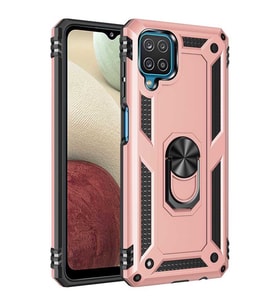 Samsung Galaxy A12 Kılıf Metal For Car Yüzüklü Standlı Military Ring Serisi (Rose)