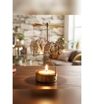 Dönen Mumluk Hayat Ağacı Figürlü Altın Metal Tealight Mum Tutucu Dekoratif Hediye 15 cm