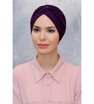Mürdüm Pratik Hazır Geçmeli Tesettür Bone Fukuro Sandy Kumaş Büzgülü 1831_07