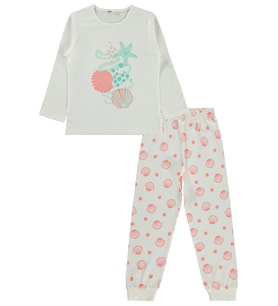 Civil Girls Deniz Kabuğu Desenli 6-9 Yaş Pijama Takımı - Kırık Beyaz