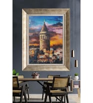 Tablore Galata Kulesi Yağlı Boya Dokulu Şık Çerçeveli Kanvas Tablo Salon Dekoru