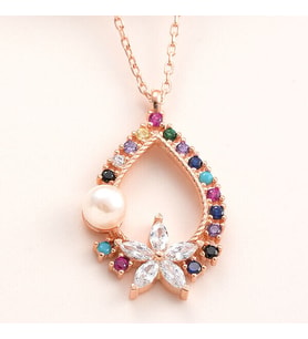 Rose Zirkon Taşlı Çiçek 925 Ayar Gümüş Kadın Kolye